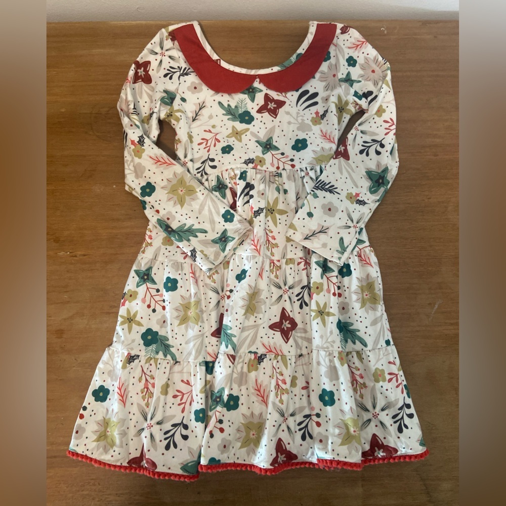 Cheeky Plum holiday floral long sleeve ruffle tie waist dress size 5